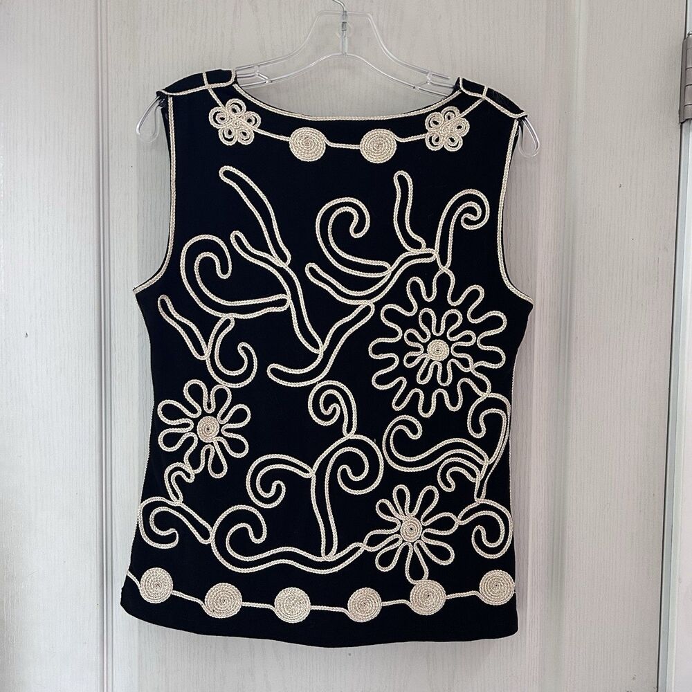 Vintage Lauren Michelle Beaded Floral Knit Sweater Vest Womens M Black Sequined - Picture 3 of 14
